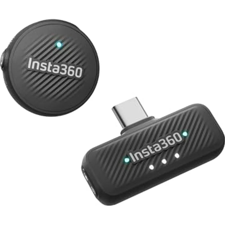 Insta360 Mic Air (1 TX + 1 RX), Drahtloses Mikrofon mit Rauschunterdrückung und 300 m Reichweite für iPhone/Android/PC/Mac, USB-C, ideal für Vlogs und Streaming