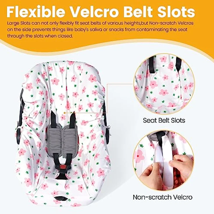 Orzbow Sommerbezug für Babyschale, Universal Schutzbezug aus 100% Baumwolle, atmungsaktiv und maschinenwaschbar, Rosa – Bild 2