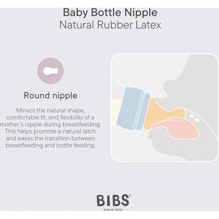 Bibs Trinksauger 2er Pack Latex Bottle Nipple, schneller Nahrungsfluss mit Anti-Kolik-Ventil, naturfarben – Bild 4