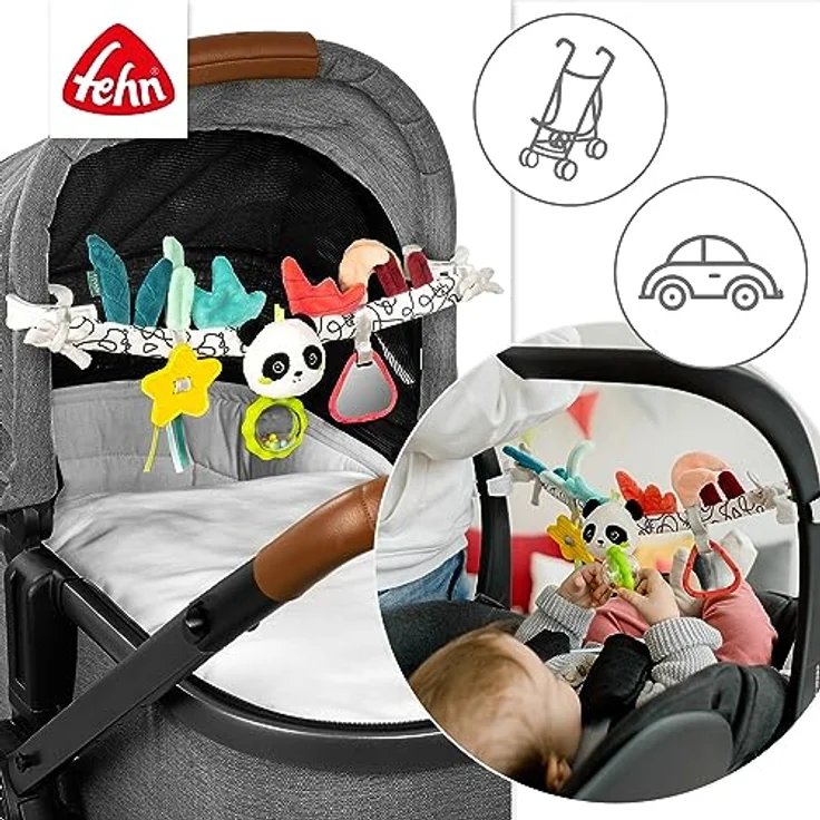 Fehn Kinderwagenkette DoBabyDoo, Panda - Baby Mobile Kette mit Quietsche, Ballrassel, Raschelpapier & Spiegel, zur Förderung der Hand-Auge-Koordination, bunt – Bild 4