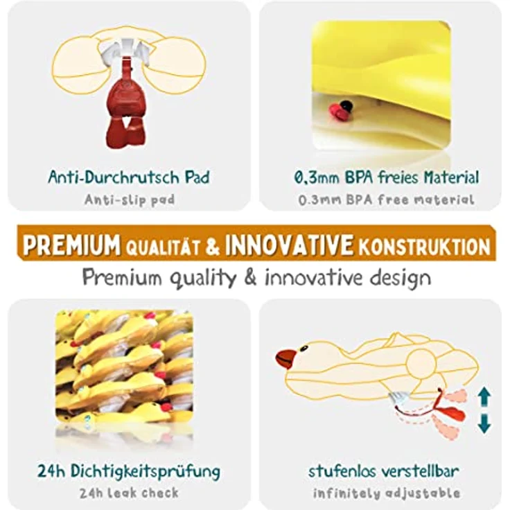 EDWEKIN® Einzigartiger Baby Schwimmtrainer mit abnehmbarem Sonnendach, Ente Schwimmring Baby, Baby Schwimmhilfe mit Sonnenschutz, Schwimmreifen für Babys, Kleinkinder, S (QuackiPlus S) – Bild 3