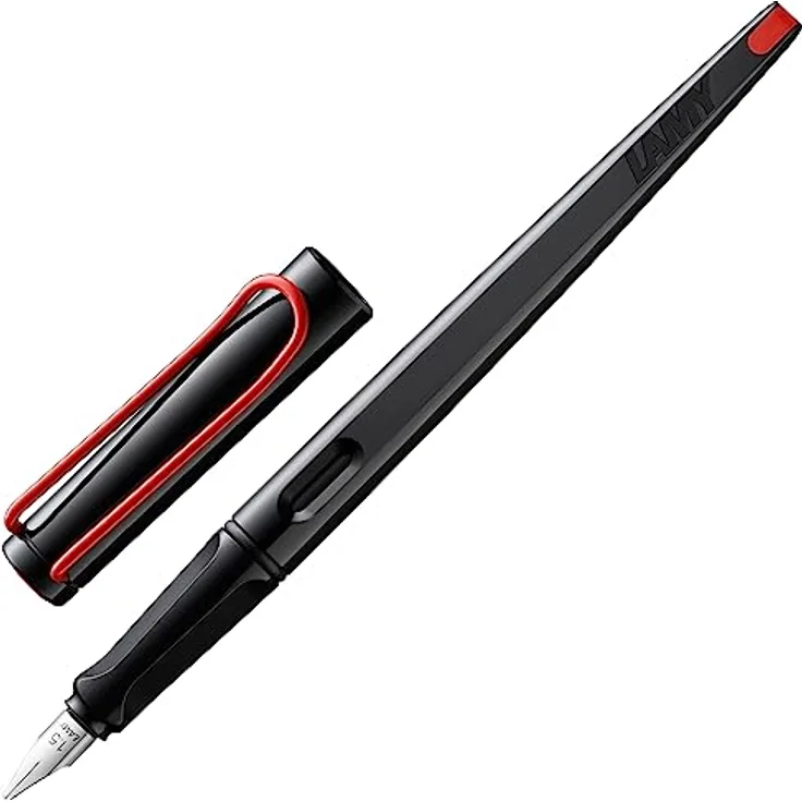 LAMY joy Schönschreibfüller 015 aus robustem Kunststoff in der Farbe schwarz mit Federspitze 1,5 mm, markante Griffmulden, selbstfedernder Metallclip, inkl. Tintenpatrone LAMY T 10 in blau