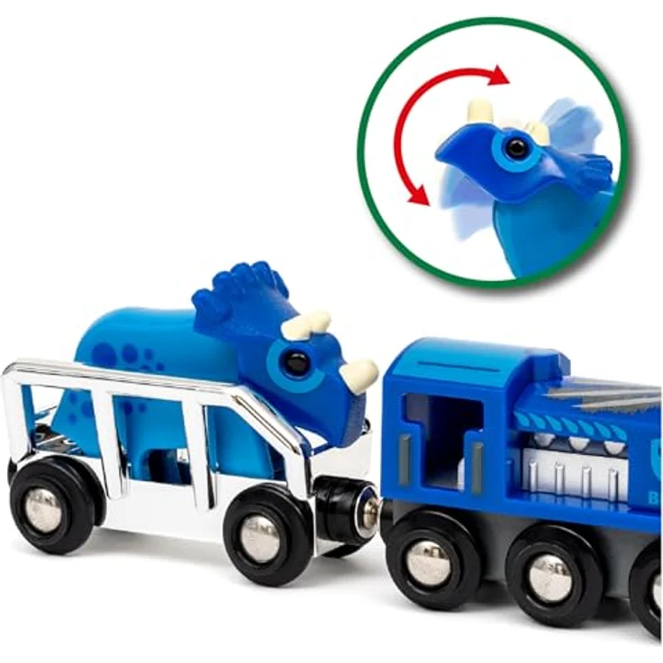 BRIO® Spielzeug-Zug BRIO® WORLD - Sondereditionszug (2025) mit blauer Triceratops-Figur und glänzendem Finish in Silber und Blau – Bild 6
