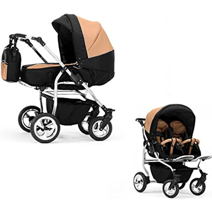 Elcar Zwillingskinderwagen 2 in 1 Duo Twin inkl. Sportsitze - 11 Teile - Federung, Luftbereifung, 20 Farben