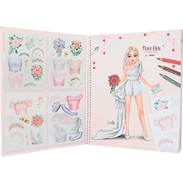 Depesche 12393 Create your TOPModel Wedding Special - Stickerbuch mit 60 Seiten zum Gestalten schöner Outfits, inklusive Stickerbogen, Schablone und Stoffmusterbogen – Bild 3