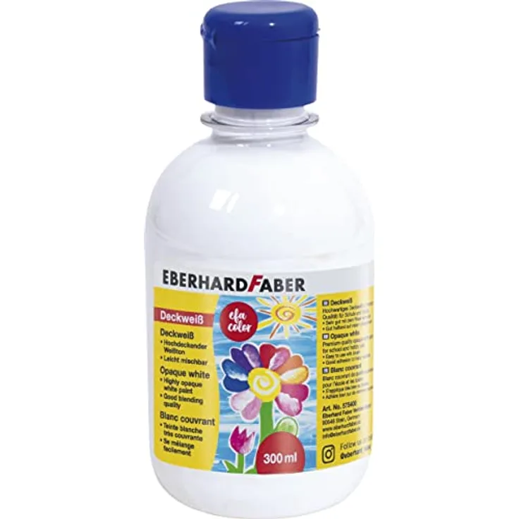 Eberhard Faber 575400 Deckweiß EFA Color, 300 ml Flasche, hochdeckender Weißton, geruchlos und auswaschbar