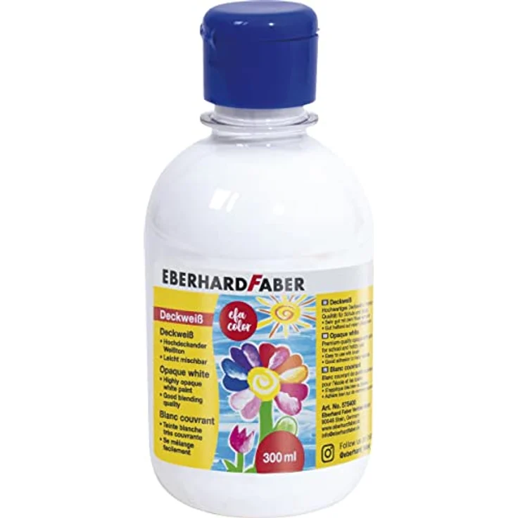 Eberhard Faber 575400 Deckweiß EFA Color, 300 ml Flasche, hochdeckender Weißton, geruchlos und auswaschbar – Bild 1