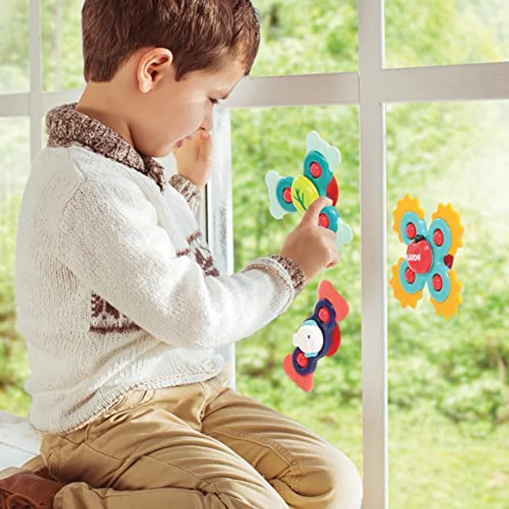 LUDI JBM SARL Handspinner für Babys, rotierendes Vakuumspielzeug mit 3 bunten Designs, ab 10 Monaten – Bild 4