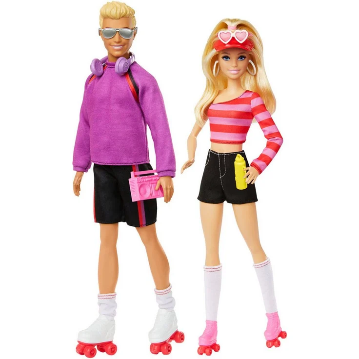 Barbie Anziehpuppe Fashionistas 65-jähriges Jubiläum, Thema Rollschuhe - Inspiriert von den Rollschuh-Outfits der 80er Jahre, abgestimmter Streifenlook, 6 Zubehörteile, klassisches Set mit modernem Touch – Bild 1