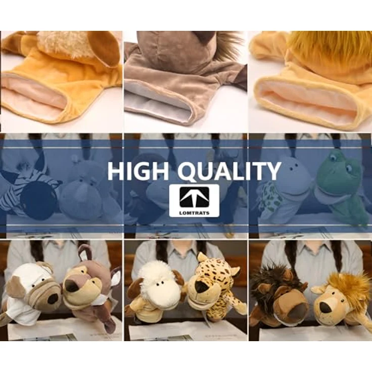 LOMTRATS Handpuppen Set, Wolf, Tiger, Löwe, Affe mit beweglichen offenen Münder, 25 cm, ideal für Geschichtenerzählen und Vorschulerziehung – Bild 3