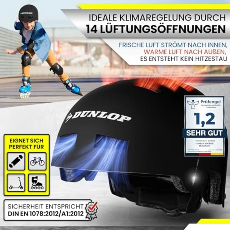 Dunlop Sports Urban Cool Pro Fahrradhelm - Test Sehr Gut - Leicht & robust, 14-fach belüftet, Schnellverschluss, Auto Kopfanpassung (Schwarz, S (48-53cm)) - Preisvergleich – Bild 5
