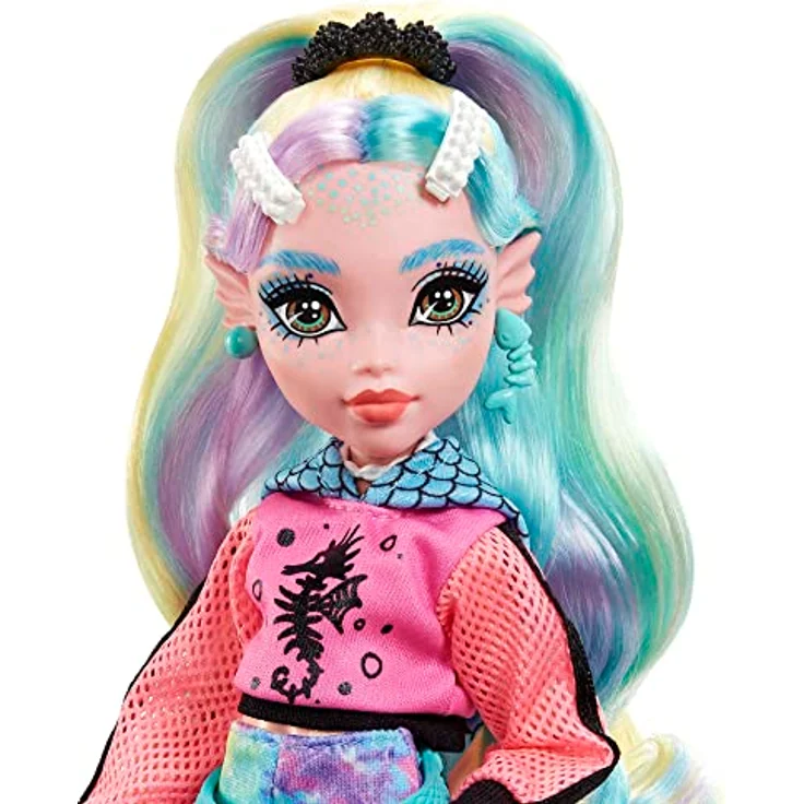 MONSTER HIGH Lagoona Blue Puppe - Pink Hoodie, Batik-Bikeshorts, Plateausandalen, Flossen, Zubehör, für Kinder ab 6 Jahren, HHK55 – Bild 4