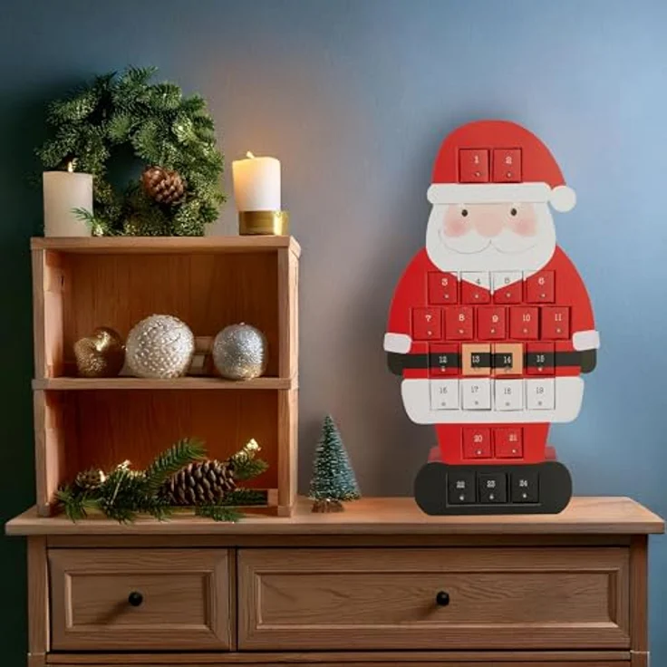 BRUBAKER Adventskalender zum Befüllen 2025, Weihnachtsmann-Design mit 24 Türchen aus roter Pappe, 46 cm groß, ideal für Gutscheine und Süßigkeiten – Bild 2