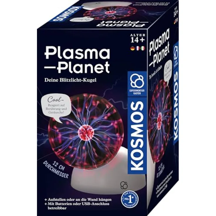 Kosmos Plasma Planet, 12 cm Plasmakugel mit Sound-Sensor, Experimentierkasten für Kinder ab 8 Jahre - Rötlich-violette Lichtblitze, reagiert auf Geräusche