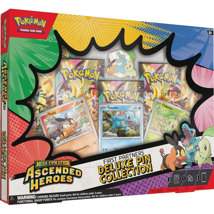 Nintendo POKÉMON Ascended Heroes Deluxe Pin Kollektion, Sammelkarten mit 5 TCG Boostern, 3 Promo-Karten und 1 Sammlungspinn, original verschweißt