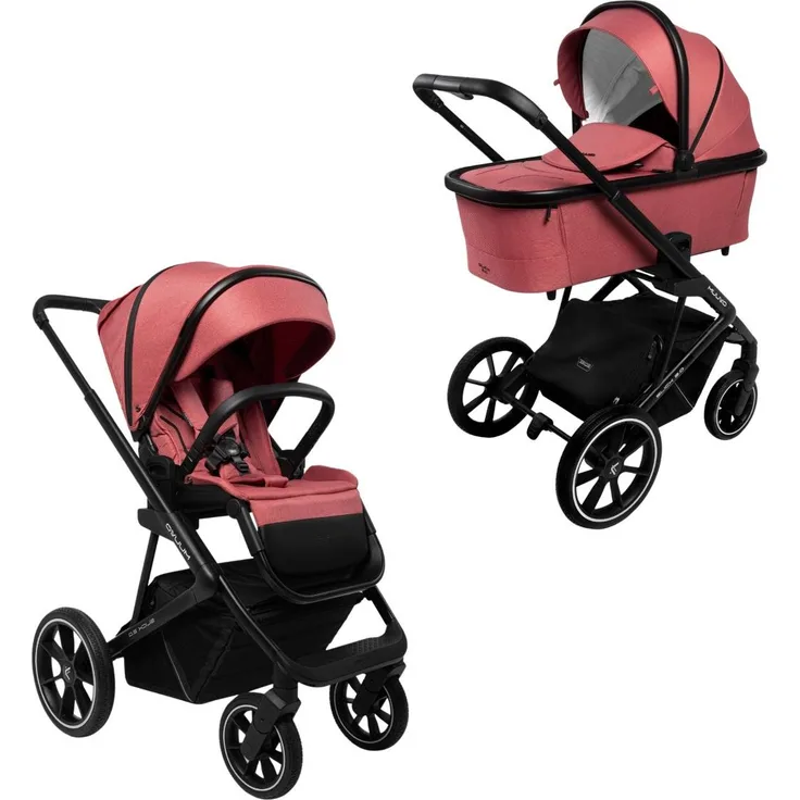 Muuvo Slick 2.0 Kombi-Kinderwagen SET mit Babyschale, Gelräder, panoramatische 3D-Airflow-Belüftung, Pure Pink