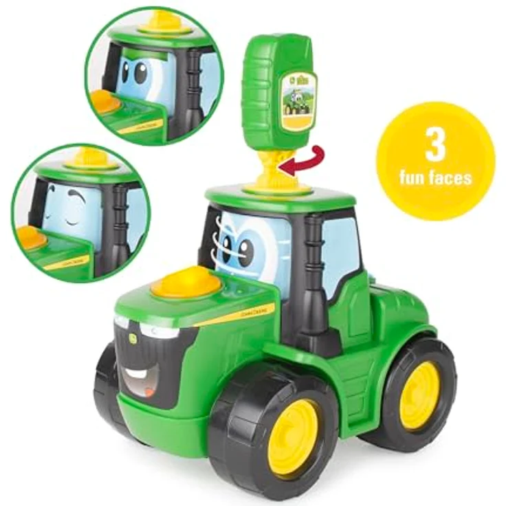 John Deere Key-n-Go Johnny Tractor - Interaktives Spielzeugtraktor mit 15 Features - Fährt, leuchtet auf, erzeugt Geräusche, Gesichtswechsel - +18 Monate Kleinkindspielzeug - Pädagogisches Vorschul-Jungenspielzeug & Mädchenspielzeug – Bild 3