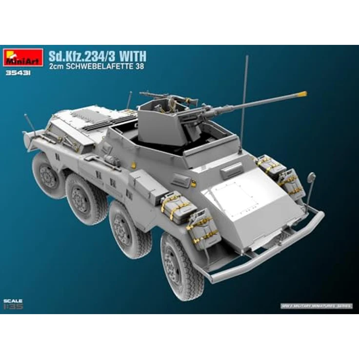 Miniart 1:35 Sd.Kfz.234/3, Modellfahrzeug mit 2 cm Lafette 38 und feinen Innendetails – Bild 2