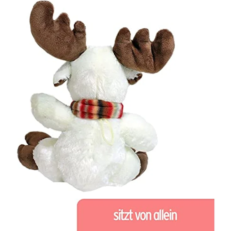 BEMIRO Elch Plüschtier Mads mit Schal - ca. 20 cm, Weihnachts Elch, Elch Kuscheltier, Elch Figur, Elch Deko, Weihnachten Elch, Rentier, Rentier Kuscheltier – Bild 3