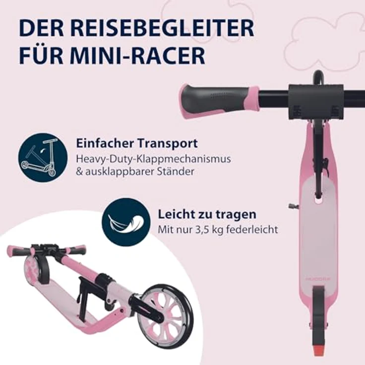HUDORA BigWheel® 180 Advanced Junior - Rosé - Kinder Roller ab 3 Jahre - Höhenjustierbarer City Roller mit Reflektoren - bis 60 kg – Bild 4