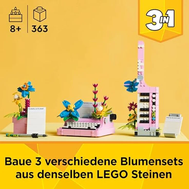 LEGO Creator 31169, Schreibmaschine mit Blumen, 3-in-1 Bausatz mit 363 Teilen für kreative Bauprojekte, Mehrfarbig – Bild 3