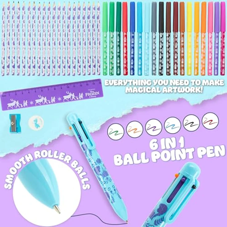 Disney Stitch Federmäppchen, gefüllt mit Schulsachen, lila Frozen Design, ideal für Schule und Freizeit – Bild 4