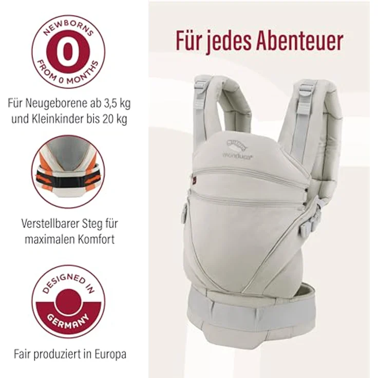 Manduca XT, Babytrage aus 100% Bio-Baumwolle, 3 Tragepositionen, ergonomischer Hüftgurt, variabel einstellbar für Babys von 3,5 bis 20 kg – Bild 3