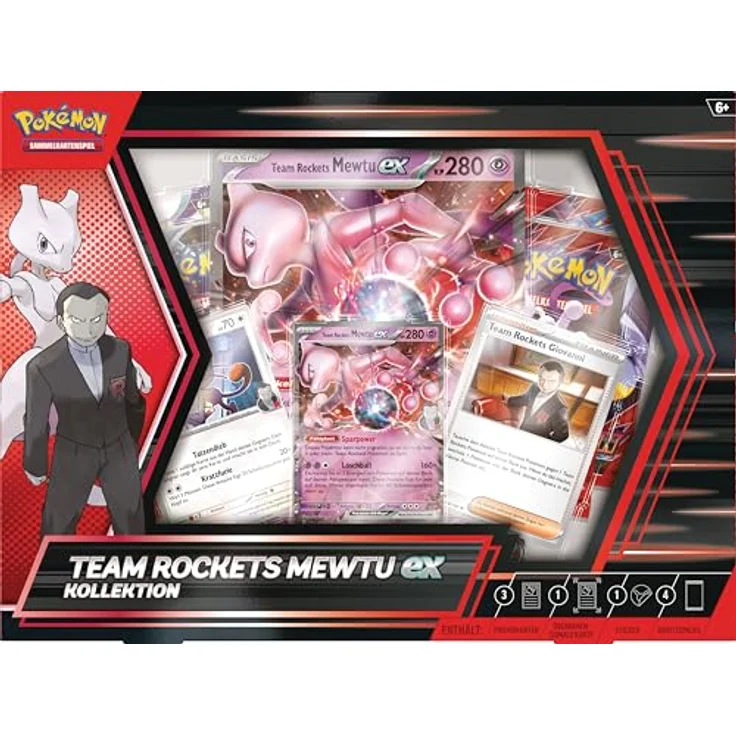 Pokémon PKM EX Box Juni 2025, Sammelkartenspiel mit Team Rockets Mewtu-ex, 4 Boosterpacks und überdimensionaler holografischer Karte – Bild 2