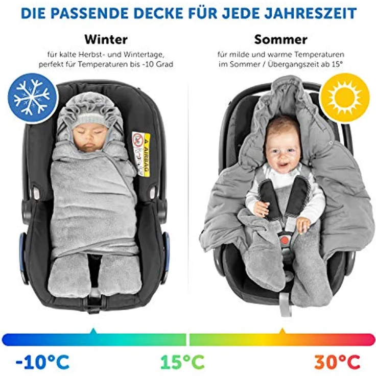Zamboo Baby Einschlagdecke mit Füßen - Winter - gefütterte Decke für Babyschalen/Autositze (passend für Maxi-Cosi, Cybex, Römer) und Kinderwagen, mit Kapuze und Tasche - Grau – Bild 3