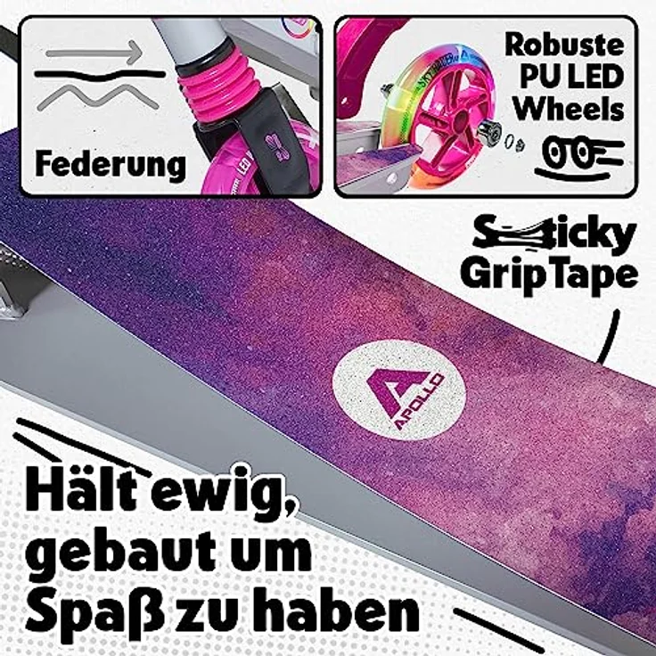 Apollo Skyracer City Roller mit LED Leuchträdern | Roller Kinder 6 Jahre | City Scooter mit Federung | Tretroller für Kinder und Teens | Kinder Roller klappbar und höhenverstellbar, Starlight – Bild 4