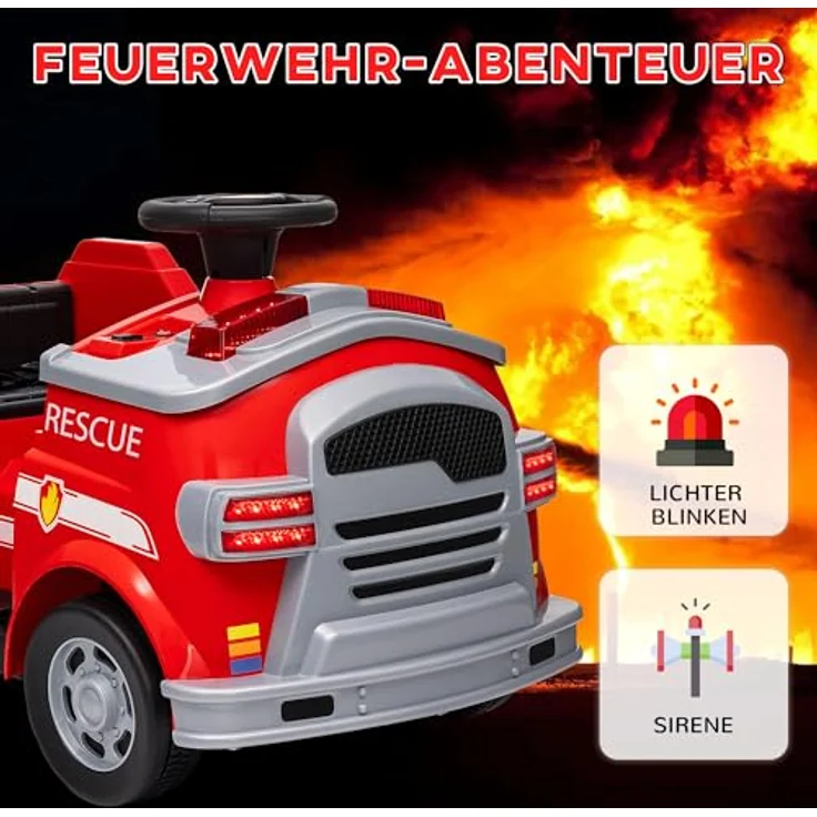 AIYAPLAY Elektro-Kinderauto Fahrt auf Feuerwehrwagen, 12V Kinder Elektroauto, mit Sirene und blinkenden Lichtern, für Jungen und Mädchen, Rot – Bild 3
