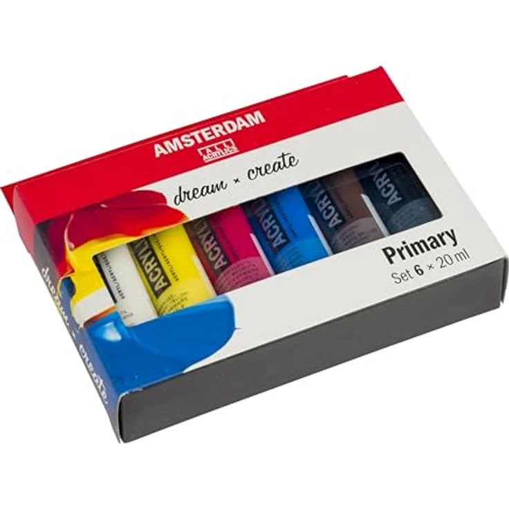 Amsterdam Standard Series Acrylfarben Set, Farbtheorie Mischset mit 6 x 20 ml Tuben, Grundfarben + Schwarz, Weiß & Umber – Bild 3
