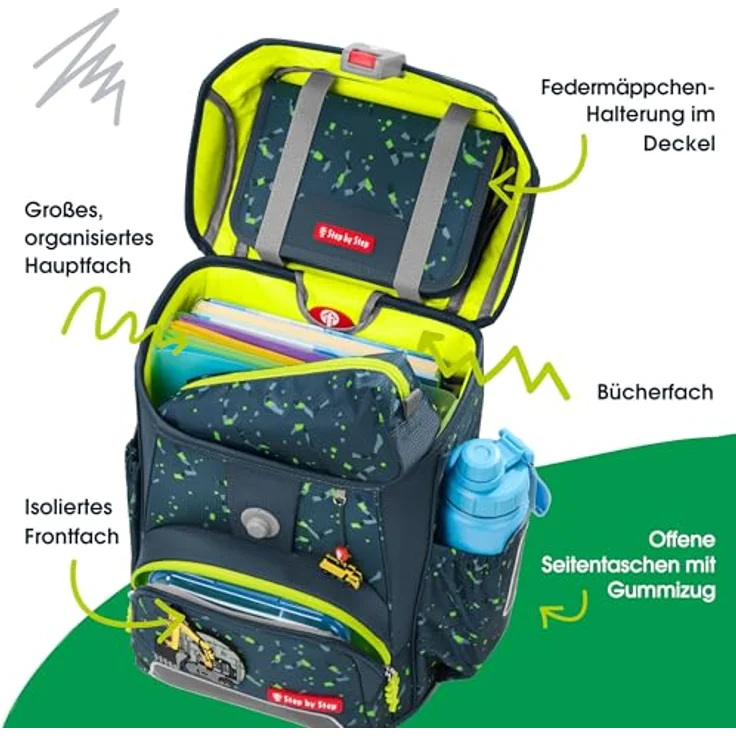 Step by Step Schulranzen-Set Cloud „Bagger Rocco“, 5-teilig, grau, ergonomischer Tornister mit Reflektoren, höhenverstellbar, 19L für Jungen ab der 1. Klasse – Bild 5