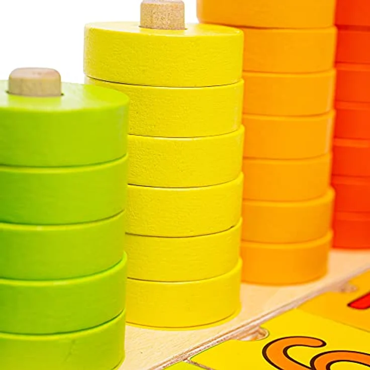 Bigjigs Wooden Learning Game Counting, 55-teiliges Lernspielzeug zum Zählen für Kinder ab 2 Jahren, bunt – Bild 6