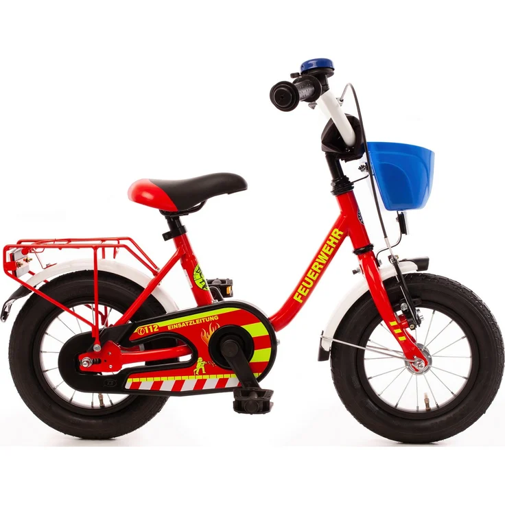 Bachtenkirch Kinderfahrrad 12" Feuerwehr, 1 Gang, feuerrot mit weißen Applikationen und gelben Designaufklebern