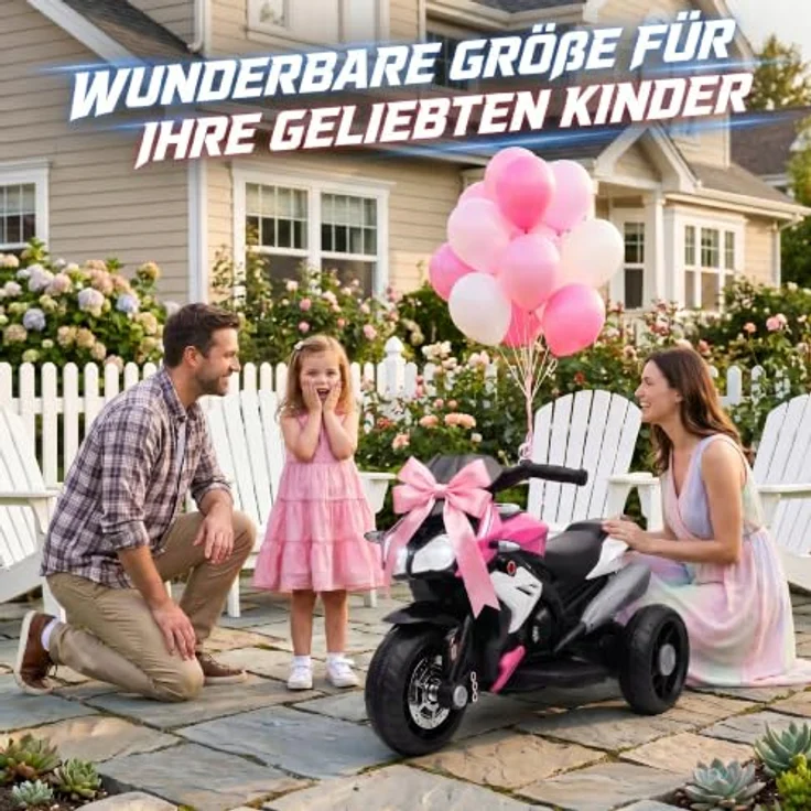 HOMCOM Elektro Kindermotorrad, rosa, mit Musik, Scheinwerfer, Vorwärts- und Rückwärtsfahrt, für 3-5 Jahre – Bild 6
