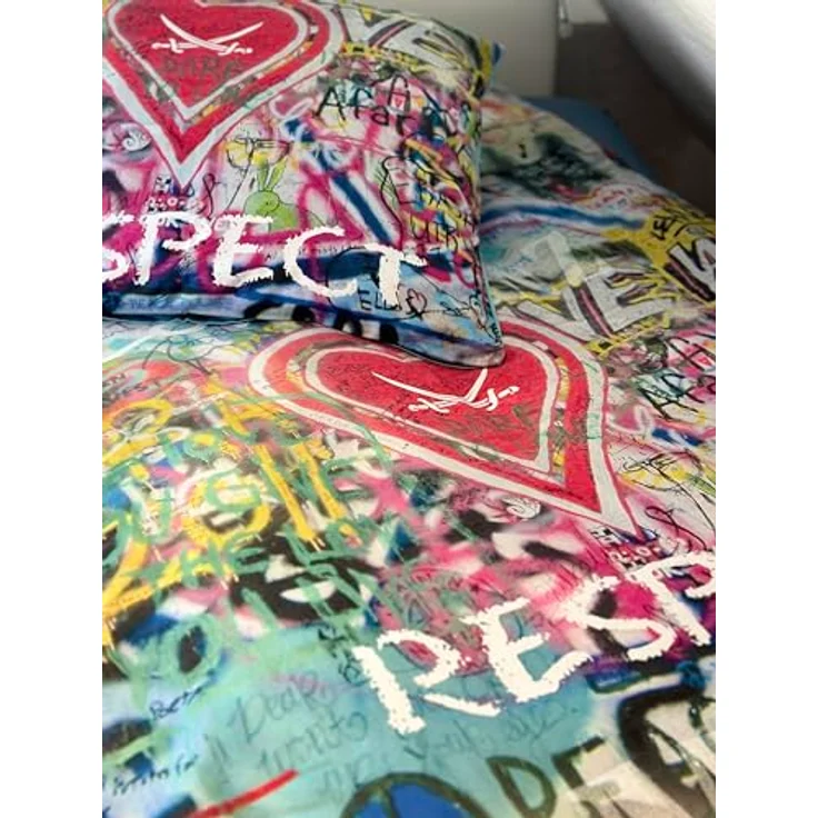 Sansibar Bettwäsche Respect, 135 x 200 cm, 2tlg. aus 100% Baumwolle, urbaner Graffiti-Look, Wendefunktion, hautfreundlich, waschbar bei 60 °C – Bild 4