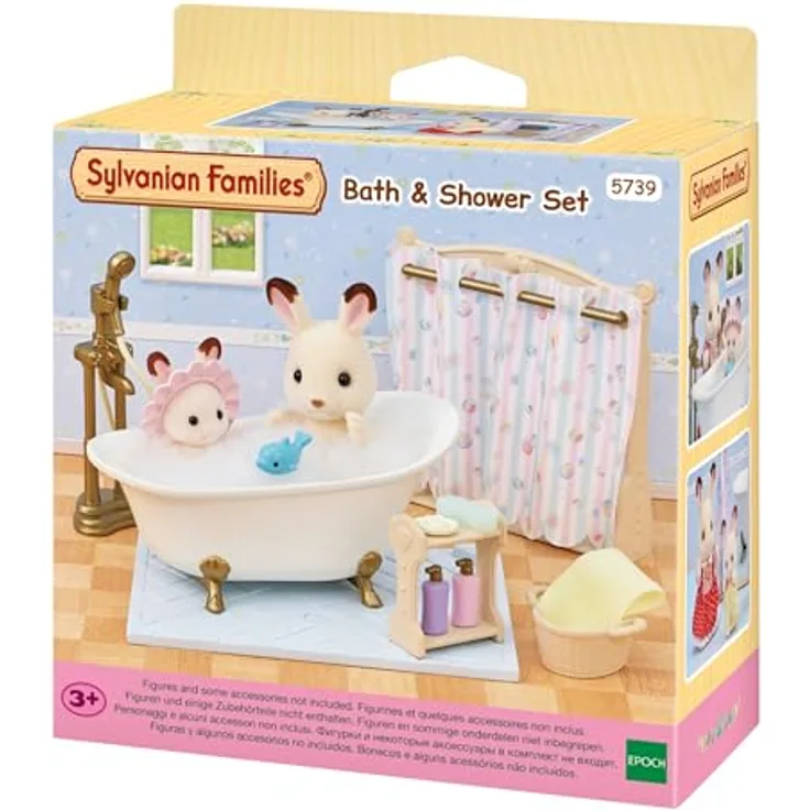 Sylvanian Families 5739 Bad- und Dusch-Set, Puppenhaus Möbel mit flexibler Gestaltung und langlebiger Qualität
