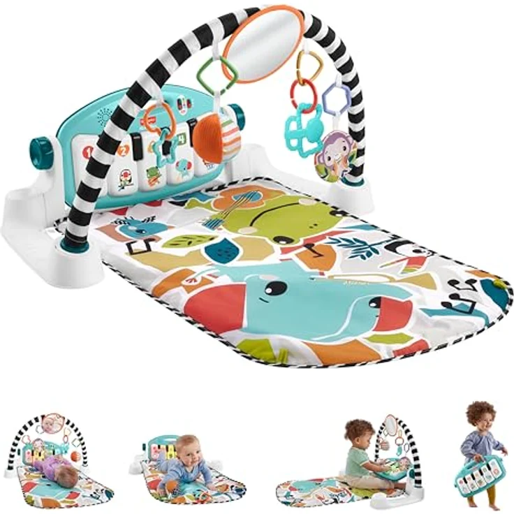 Fisher-Price Kontrast Kick & Play Pianospieldecke, tragbares Musikspielzeug mit Smart-Stages-Lerninhalten, ab 0 Monaten, mehrfarbig, HYH59 – Bild 1