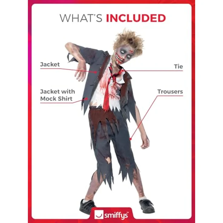 Halloween! Smiffys Zombiekostüm Schüler, mit Hose, Jacke, Hemdteil und Krawatte – Bild 5