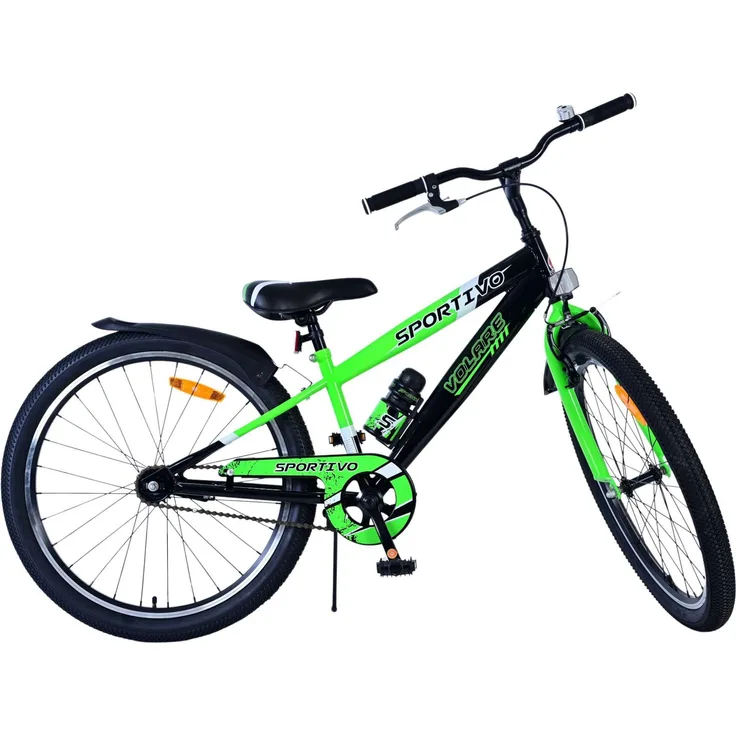 Volare Kinderfahrrad Sportivo 24 Zoll für Jungen in Schwarz Grün - Handbremse, Rücktrittbremse, Klingel, Reflektoren, Gepäckträger