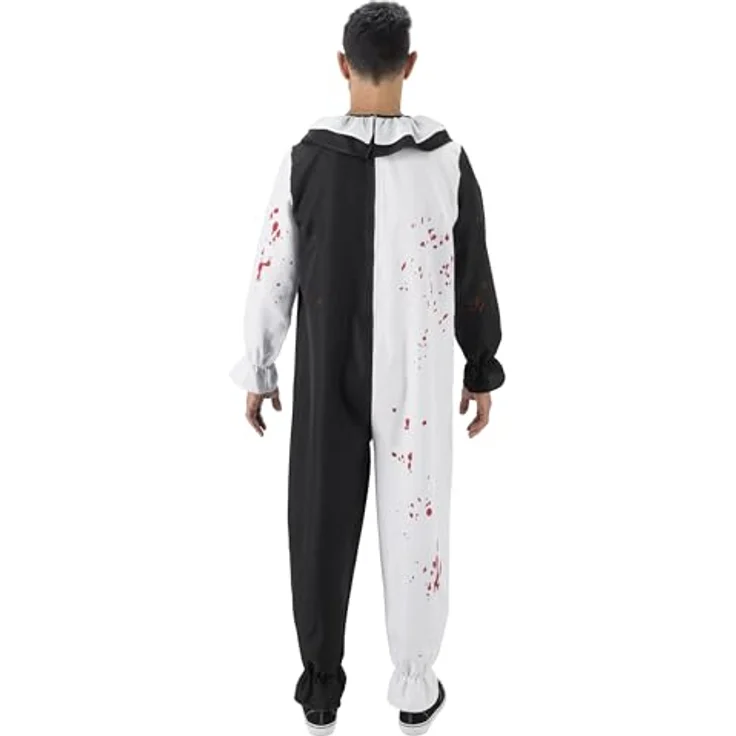 Chaks Terrifier Art the Clown Jumpsuit, Zweifarbiger Schwarz-Weiß Horror Look, Unisex Kostüm Overall für Halloween, Größe 164 – Bild 2