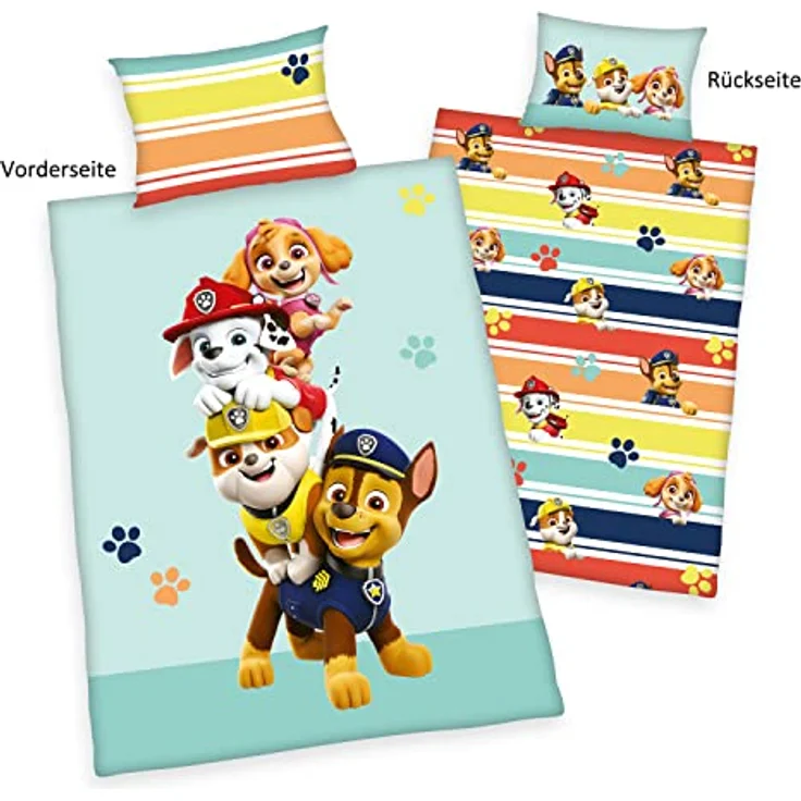 Herding Paw Patrol Bettwäsche-Set, Made in Green, Kopfkissenbezug 40 x 60 cm mit Hoteleinschlag, Bettbezug 100 x 135cm, Mit Knopfverschluss, 100% Baumwolle/Flanell – Bild 2