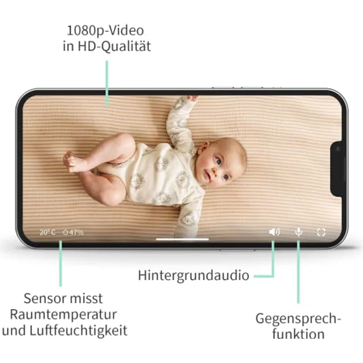 OWLET Cam 2 - Babyphone mit Kamera und App - mobiles Videobabyphone mit Weinen- und Bewegungsmeldungen - für sichere, verschlüsselte HD-Videos - mit Smartphone abrufbar, Salbeigrün – Bild 5