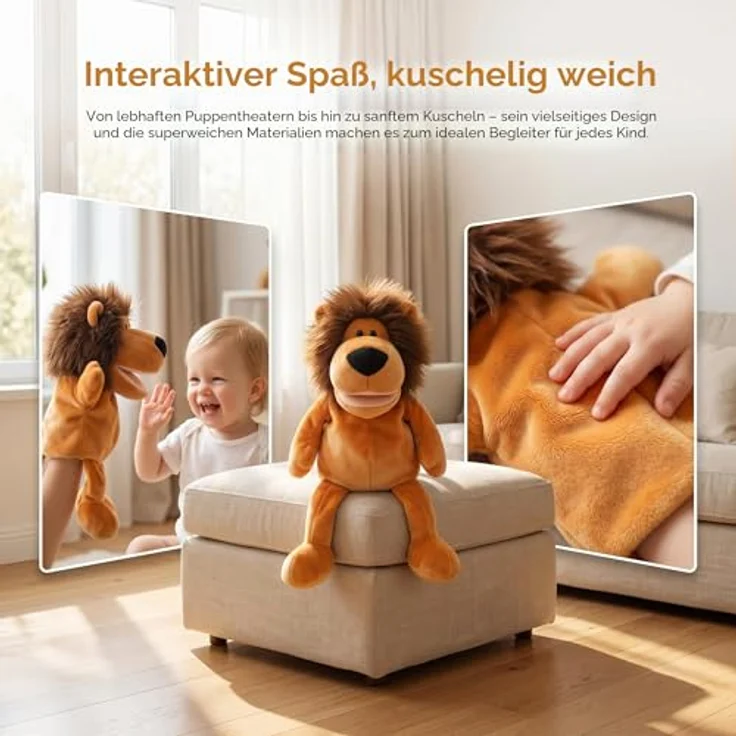 LOMTRATS Handpuppen-Set, Tier-Handpuppen mit beweglichem Mund und Beinen, inklusive Wolf, Tiger, Löwe und Affe, 30 cm, ideal für Geschichtenerzählen und Vorschule – Bild 3