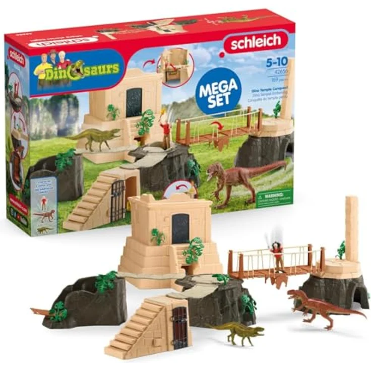 Schleich Dino Tempel Eroberung Mega-Set (42656) mit modularer Spielstruktur, inkl. 2 Dinosaurier und Figur Flynn, ca. 135 x 75 x 33 cm – Bild 1