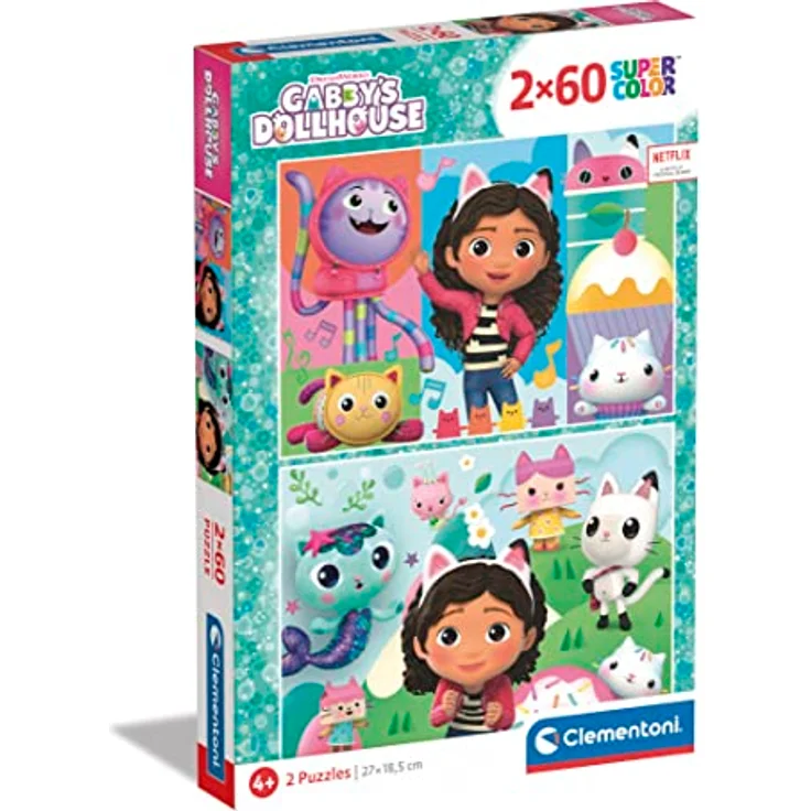 Clementoni DreamWorks Gabby's Dollhouse - 2 Puzzle mit 60 Teilen für Kinder ab 4 Jahren, Buntes Kinderpuzzle mit besonderer Leuchtkraft – Bild 1