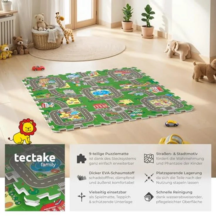 tectake® Puzzlematte Baby XXL, EVA Spieldecke mit Stadtmotiv, Schaumstoffmatte für Autos, rutschfest und leicht zu reinigen – Bild 2