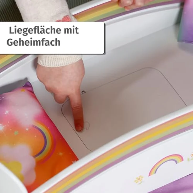 BABY Born Regenbogenbett, Puppenbett mit Regenbogenlichtern und beruhigender Einschlafmelodie inkl. Wendebettwäsche, 835999 Zapf Creation – Bild 5