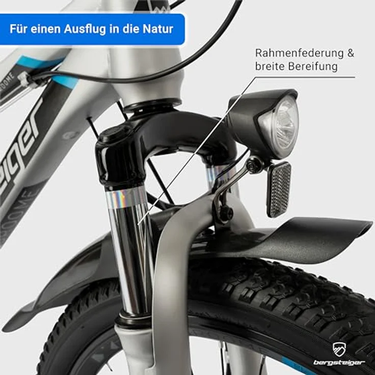 Bergsteiger Broome 26 Zoll Kinderfahrrad, Shimano 21 Gang-Schaltung, StVZO, Mountainbike mit Vollfederung, Scheibenbremsen & Dynamo-Licht, geeignet für 8, 9, 10, 11, 12, 13 Jahre, Jungen & Mädchen – Bild 2